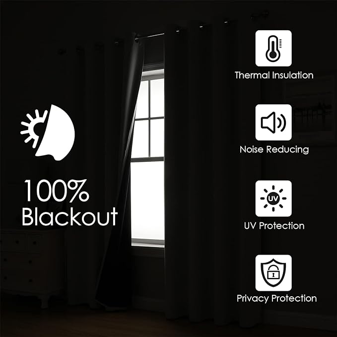 ChrisDowa 100% Blackout Curtains 84 inch Long for Bedroom with Black Liner, Extra Wide 2 Thick Layers Total Blackout Thermal Insulated Grommet Window Curtains 2 Panels Set (Cappuccino, 60 x 84 Inch)
