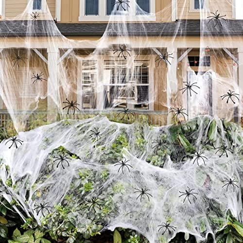 ZPISF 1400 sqft Halloween Spider Webs Decorations with 150 Extra Fake Spiders, Super Stretchy Cobwebs for Halloween Decor Indoor and Outdoor by Unknown