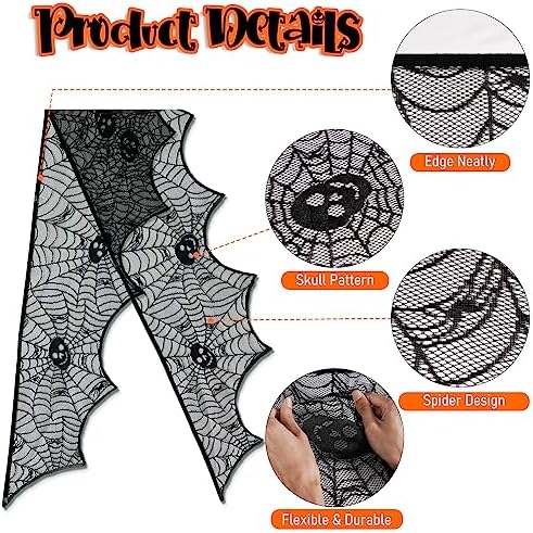 AerWo Skull Spiderweb Halloween Fireplace Mantel Scarf Decorations Indoor - Image 3