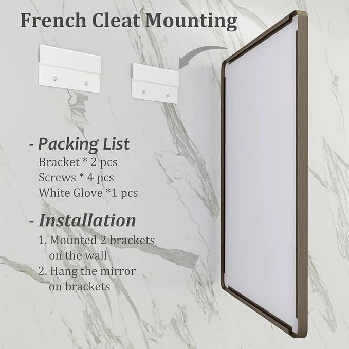 26x36 Inch Bronze Framed Mirror, Brushed Bronze Metal Bathroom Vanity Mirror for Wall, Modern Rectangle Mirror, Rounded Corner, Anti-Rust (Horizontal/Vertical)