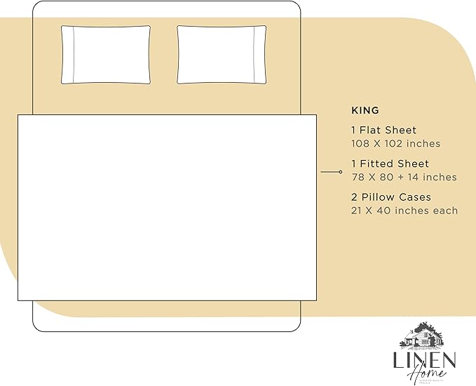 Linen Home 100% Cotton Percale Sheets King Size, Ivory, Deep Pocket, 4 Pieces Set - 1 Flat, 1 Deep Pocket Fitted Sheet and 2 Pillowcases, Crisp Cool and Strong Bed Linen