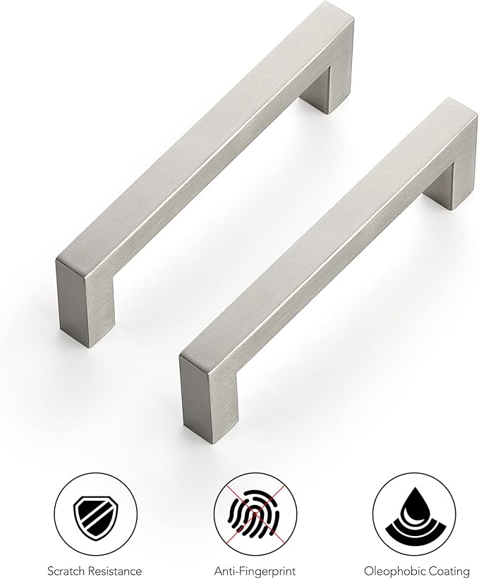 Ravinte 3 Pack Kitchen Cabinet Hardware - 4-1/2 Inch Square Cabinet Handles - Satin Nickel & Brushed Nickel Drawer Pulls
