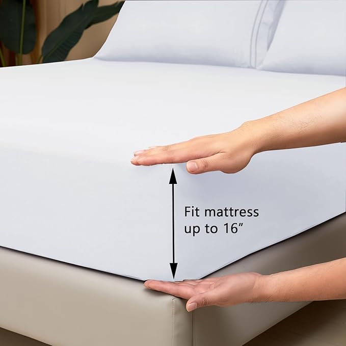 Mejoroom Full Size Sheet Sets - Hotel Luxury 1800 White Sheet - 16 Inch Deep Pocket Bed Sheets, Soft, Breathable, Wrinkle, Fade & Stain Resistant - 4 Piece (Full, White)