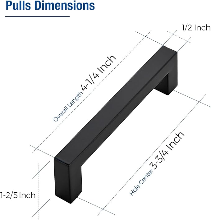JOY DECOR 40 Pack Cabinet Handles, Black Cabinet Pulls, 3-3/4 Inch Kitchen Closet Handles Square Drawer Pulls Stainless Steel Drawer Hardware, 96mm Hole Centers