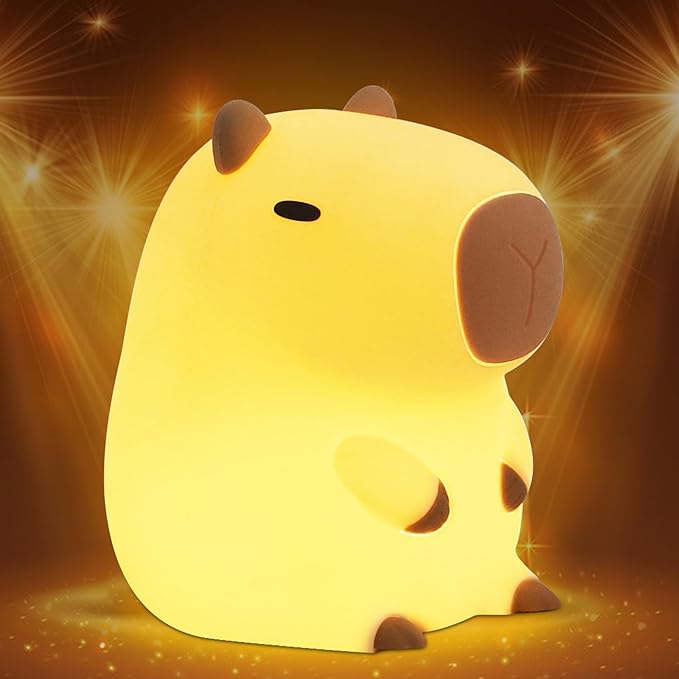 Attivolife Capybara Night Light for Kids, Animal Silicone Night Lamp USB Rechargeable, Touch Control with Dimmable & Timer, Cute Home Bedside Decor Portable, Kawaii Birthday Xmas Gift for Girl Boy