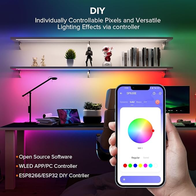 SEZO WS2812B ECO LED Strip Light 16.4FT/5M 30LEDs/m 150Pixels Individually Addressable Programmable 5050SMD Digital RGB Alloy Wires Flexible Dream Color IP30 Non-Waterproof PCB Black DC5V