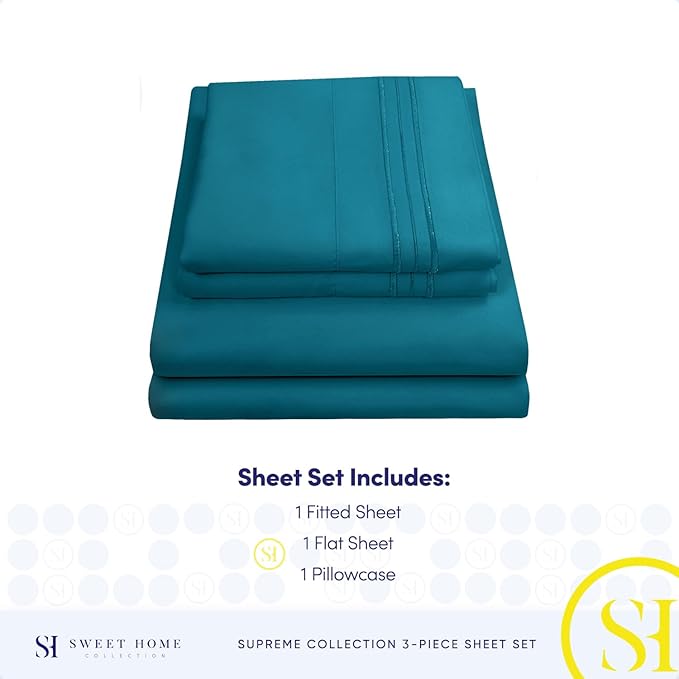 Twin XL Sheets - Breathable Luxury Sheets with Full Elastic & Secure Corner Straps Built In - 1800 Supreme Collection Extra Soft Deep Pocket Bedding Set, Sheet Set, Twin XL, Teal