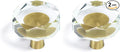 JEREVER 2 Pack Glass Crystal Knobs Brass Drawer Pull Cabinet Handle Gold Furniture Hardware for Dresser Kitchen (Polygon)