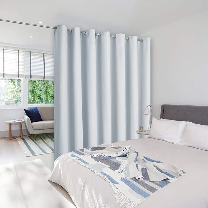 NICETOWN Ceiling Curtains, Room Divider Curtain Screen Partition, Vertical Blind for Sling Door, Blackout Window Curtain, Privacy Blind for Patio (Greyish White, Single Panel, 8.3ft Wide x 9ft Long)