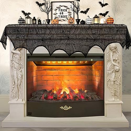 AerWo Halloween Decoration Black Lace Spiderweb Fireplace Mantle Scarf Cover Festive Party Supplies 45 X 243cm 18 x 96 inch - Image 3