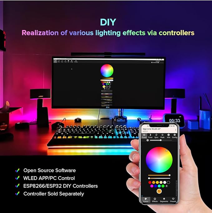 BTF-LIGHTING WS2812B RGB ECO LED Strip, Chasing Effects 5050SMD Individually Addressable 3.3FT 144(2X72) Pixels/m Flexible Dream Color IP30 for Bedroom DIY Projects DC5V (No Adapter or Controller)