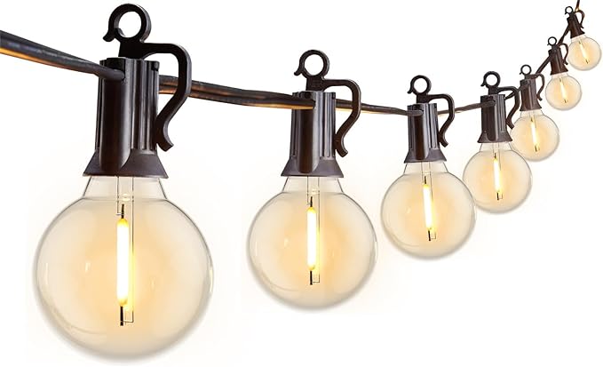 Outdoor String Lights 25 Feet G40 LED Patio Lights, Plug-in, 13 Plastic Edison Bulbs(1 Spare), Waterproof Connectable Hanging Light for Backyard Porch Balcony Party Decor, E12 Base, Black