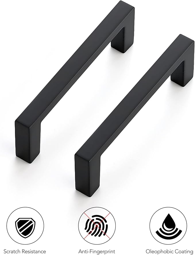 Ravinte 15 Pack Matte Black Cabinet Pulls, 3 Inch (76mm) Hole Center Slim Kitchen Handles, Square Drawer Pulls for Cabinets & Cupboards, Hardware