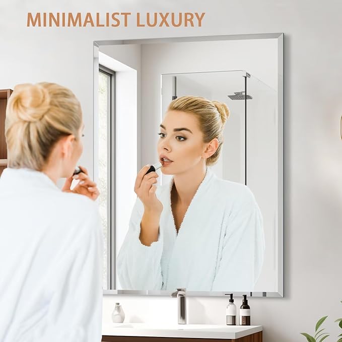 Frameless Mirror for Bathroom Vanity,24x32in Wall Mounted Mirrors for Over Sink Decorative Rectangular Frameless Mirror,With Polished Edge,Hangs Horizontally Or Vertically,Entryways,Room,Shatterproof