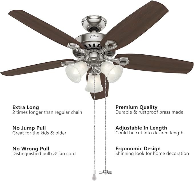 SmoTecQ Ceiling Fan Pull Chain, 24-inch Extra Long Extension Cord - Silver