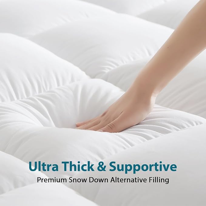CYMULA Mattress Topper Twin Size - Soft Cooling Mattress Pad for College Dorm Room Essentials - Extra Thick Twin Protector Cover for Back Pain, Single Bed Topper Pillow Top with 8''-21'' Deep Pocket