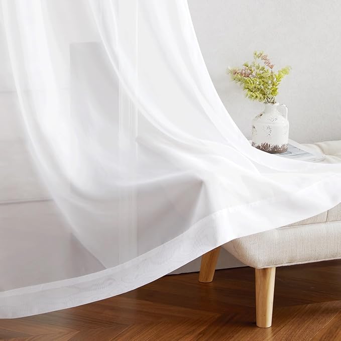 NICETOWN White Short Kitchen Curtains Over Sink 30 inches Long 2 Panels, Grommet Airy Cafe Curtains Cute & Elegant with Light Filtering Window Treatments for Nursery, W42 x L30