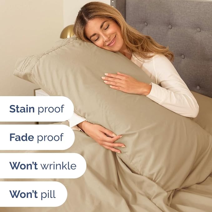 Queen Size 4 Piece Sheet Set - Comfy Breathable & Cooling Bed Sheets Set - Hotel Luxury Bedding for Women, Men, Kids, Teens, Boys & Girls - Deep Pockets, Ultra-Soft, Wrinkle Free - Oeko-Tex - Beige