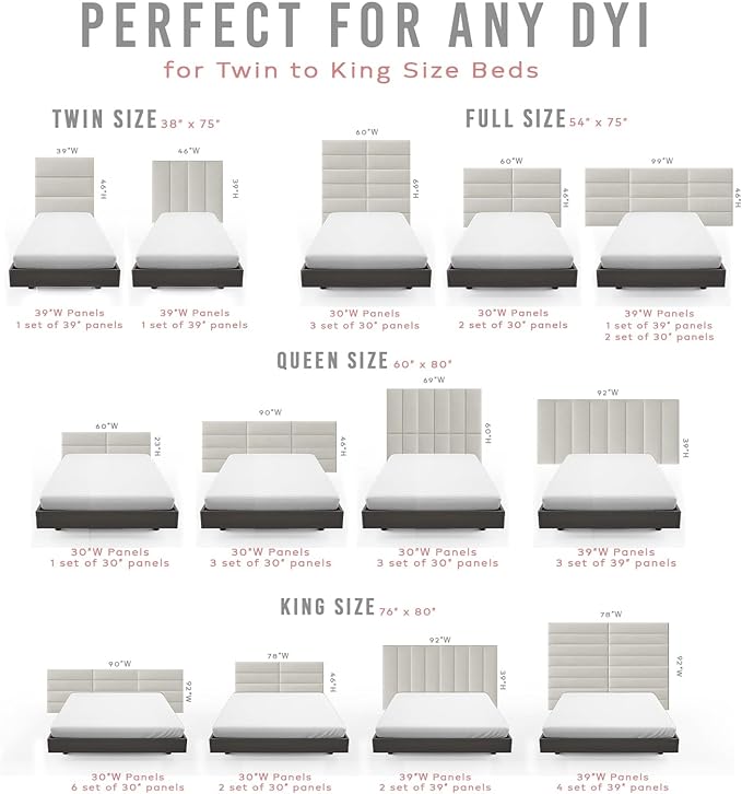 VANT Upholstered Headboards - Accent Wall Panels - Packs of 4 - Vintage Leather Gray Pewter - 30" Wide x 11.5" Height - Easy to Install - Queen - Full Size Headboard
