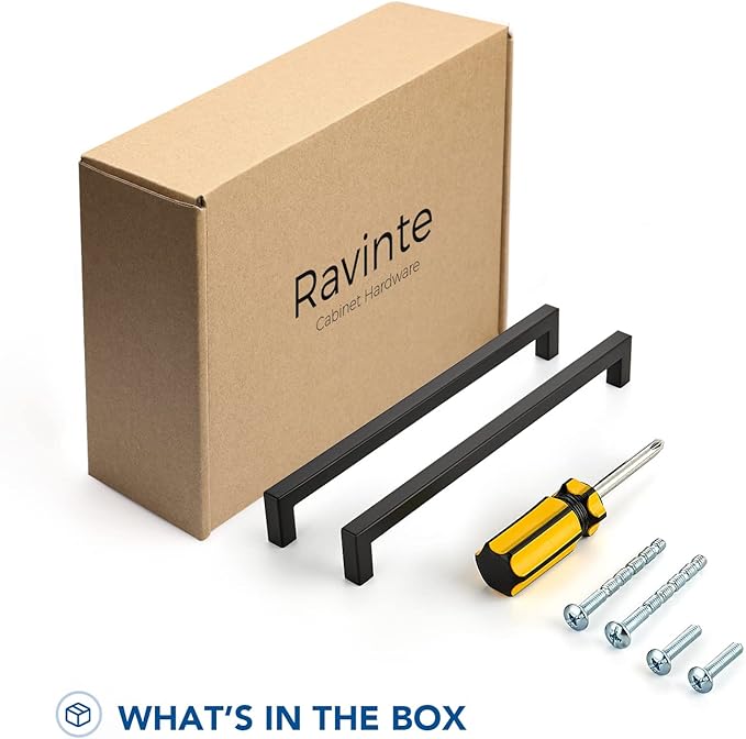 Ravinte 15 Pack Black Cabinet Pulls 10 Inch Square Kitchen Cabinet Handles Matte Black Kitchen Hardware for Drawer Pulls Drawer Handles Come with Screwdriver