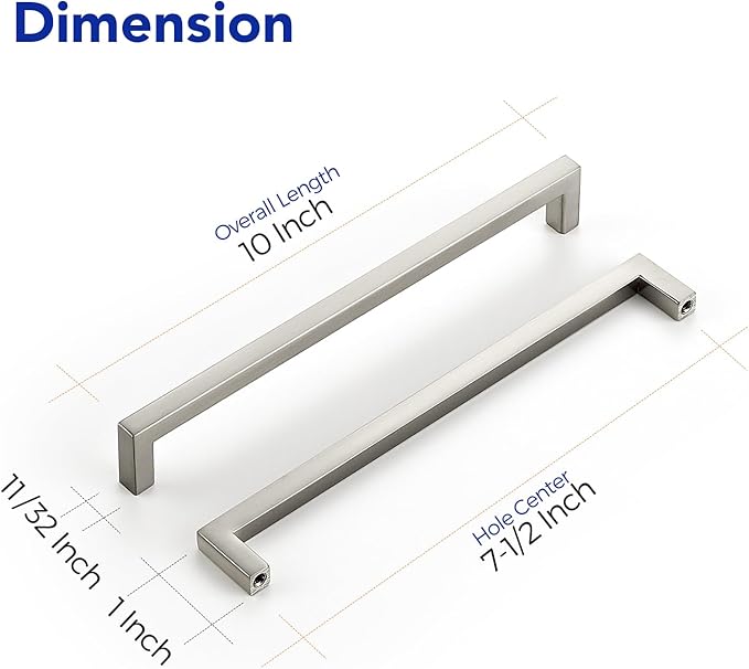 Ravinte 15 Pack Solid 7-1/2 Inch Center to Center Slim Square Bar Drawer Handles - Kitchen Cabinet Hardware Brushed Nickel Pulls