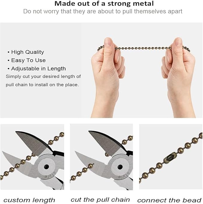 Ceiling Fan Pull Chain,Ceiling Fan Cords Ceiling Fan Chain Pulls with 2PCS 12inch Beaded Ball Extension Chains for Celing Fan Light and Wall Lamps, Cabinet Light (Light Bulb and Fan Shape), Matte ORB