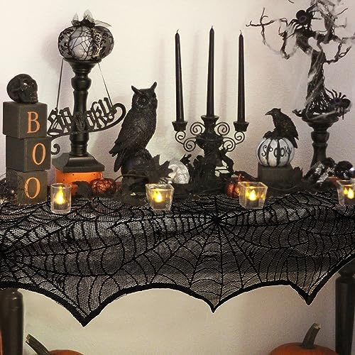 AerWo Halloween Decoration Black Lace Spiderweb Fireplace Mantle Scarf Cover Festive Party Supplies 45 X 243cm 18 x 96 inch - Image 4