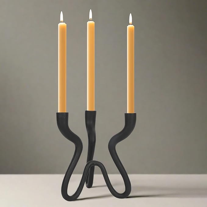 Triple Candle Holder Candelabra - Cast Iron Metal Taper Candlestick Stand with Matte Black Finish - Elegant Wedding Centerpiece for Home, Dining, Event Decor