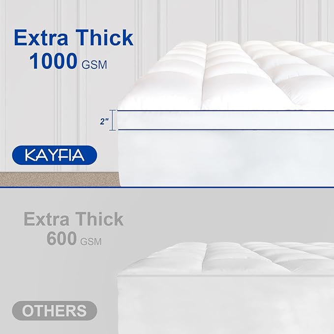 KAYFIA TwinXL Mattress Topper,Extra Thick Mattress Pad Cover for Deep Sleep,3D+7D Snow Down Alternative Fill Overfilled Plush Pillow Top Mattress with 8-23 Inch Deep Pocket-White