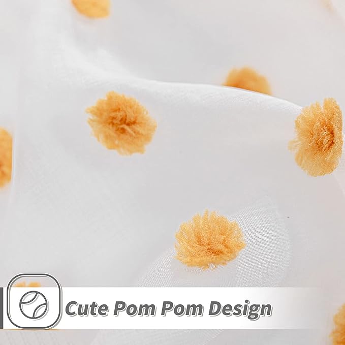 MYSKY HOME Burnt Orange Pom Pom Sheer Curtains for Bedroom Light Filtering White Sheer Curtains for Nursery Girls Kids Room Rod Pocket Voile Window Drapes Burnt Orange 52 x 84 inch 2 Panels