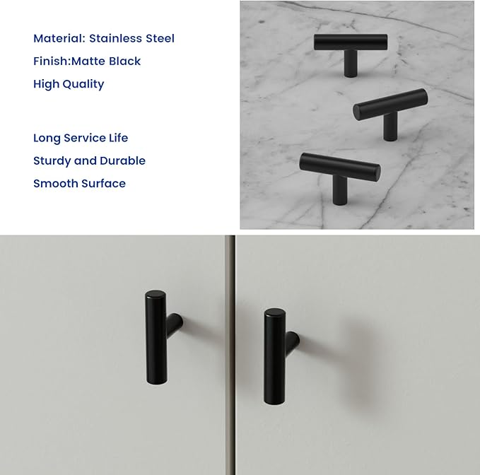 LONTAN 35 Pack Black Knobs for Cabinets and Drawers Kitchen Cabinet Knobs for Dresser Bathroom Modern T Bar Furniture Black Hardware,Stainless Steel