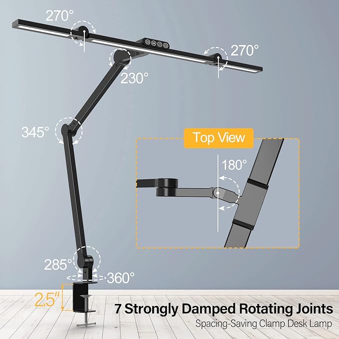 Micomlan Led Desk Lamp with Clamp, Architect Desk Lamp for Home Office with Atmosphere Lighting, 24W Ultra Bright Auto Dimming Computer Light Stepless Dimming and Tempering LED Table Light