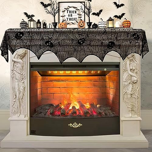 AerWo Skull Spiderweb Halloween Fireplace Mantel Scarf Decorations Indoor by AerWo