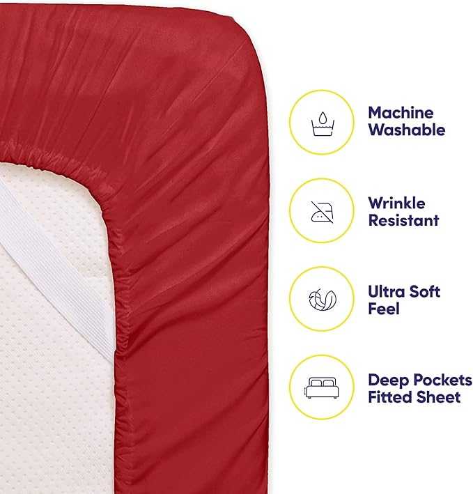 Full Size Bed Sheets - 6 Piece 1500 Supreme Collection Fine Brushed Microfiber Deep Pocket Full Sheet Set Bedding - 2 Extra Pillow Cases, Great Value, Full, Samba Red