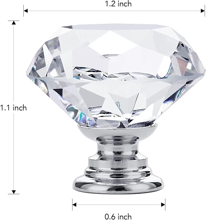 Ravinte 15 Pack Crystal Drawer Knobs - Glass Cabinet Knobs, Diamond Shaped, 30 mm, Silver Base