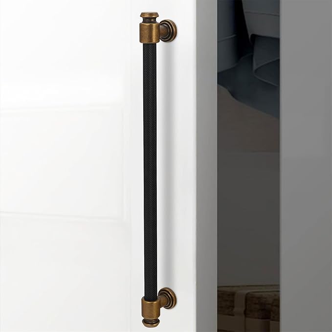 6 Pack 12-3/5 inch(320mm) Black and Antique Brass Kitchen Cabinet Handles Knurled Cabinet Pulls Black Drawer Pulls Kitchen Cabinet Hardware
