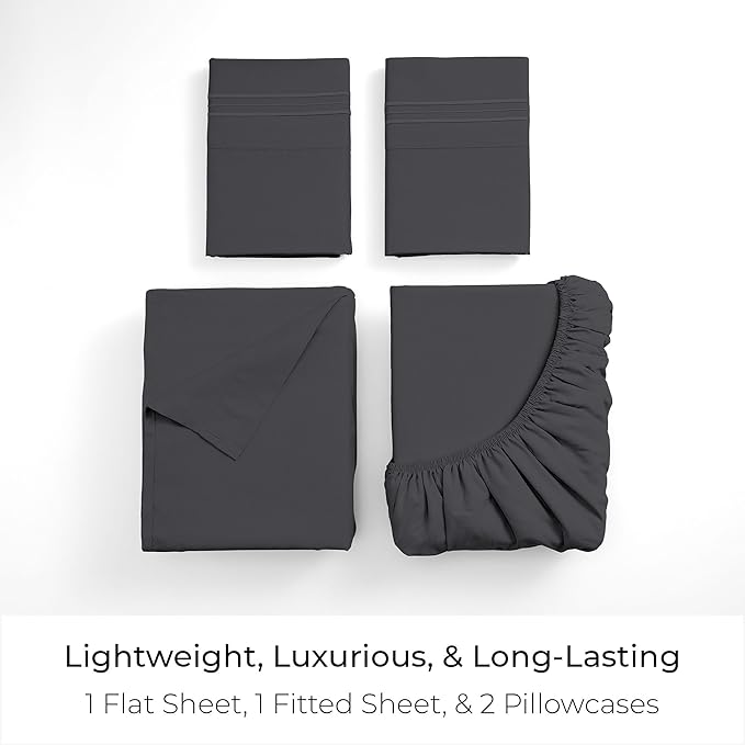Mellanni Full Sheets Set - 4 PC Iconic Collection Bedding - Hotel Luxury, Extra Soft, Cooling Bed Sheets - Wrinkle, Fade, Stain Resistant (Full, Charcoal)