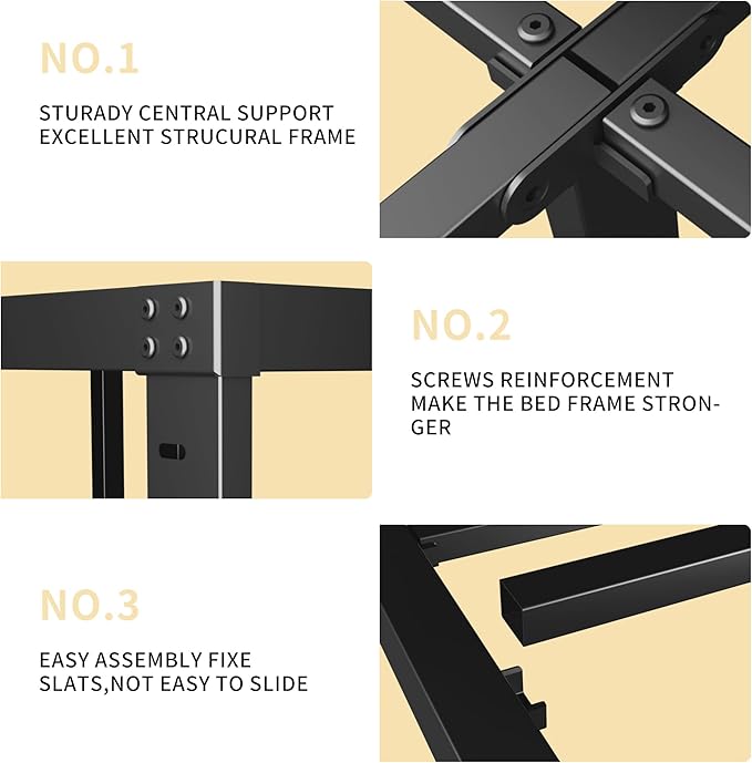 ALDRICH 12 Inch Metal King Size Bed Frame - Double Black Basic Steel Slats Platform, Easy Assembly Heavy Duty Noise Free Bedframes, No Box Spring Needed