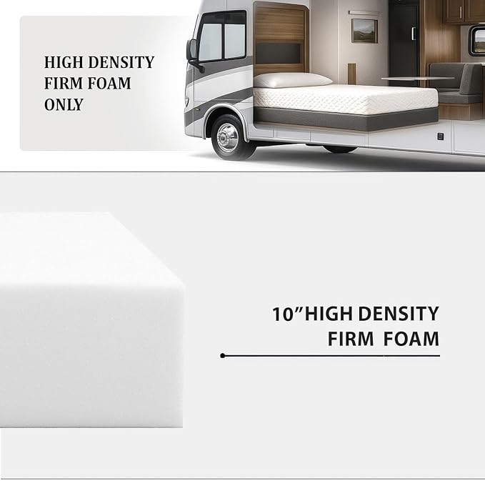 Foamma 10” x 32” x 75” Camper/RV Travel High-Density Bunk Mattress Topper, Made in USA, Comfortable, Travel Trailer, CertiPUR-US Certified, Cover Not Included