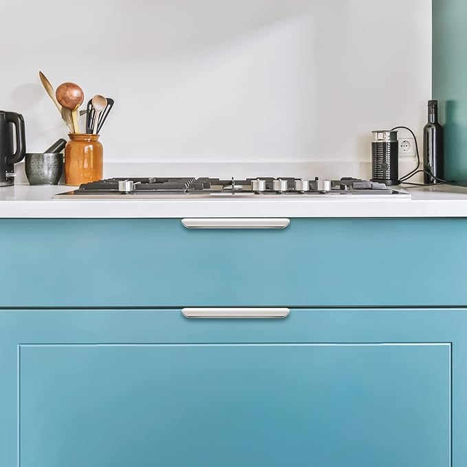 Ravinte Hardware 8 Pack Silver Cabinet Handles, 5.9 Inch (150mm) Finger Edge Pulls, 5 Inch Hole Center, Finger Pulls for Cabinets