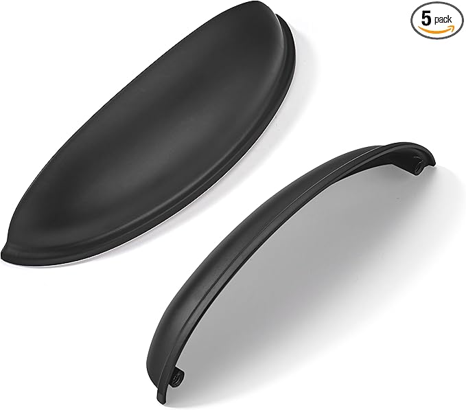 khtumeware 5 Pack 5" Drawer Pulls Matte Black Cabinet Cup Pulls Kitchen Hardware Cabinet Handles Drawer Handles Knobs 5 inch Hole Center
