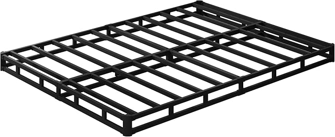 EMODA 4 Inch Full Box Spring Bed Base, 3000 LBS Heavy Duty Metal Mattress Foundation with Fabric Cover, Easy Assembly, Black