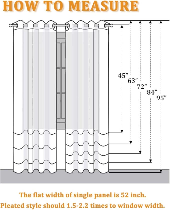 RYB HOME Sheer Curtains 63 inch Length 2 Panels - Linen Textured Fabric Semi Transparent Light Filtering Curtains for Living Room Bedroom Office Bathroom, Width 52 x Length 63 inches, 2 Panels