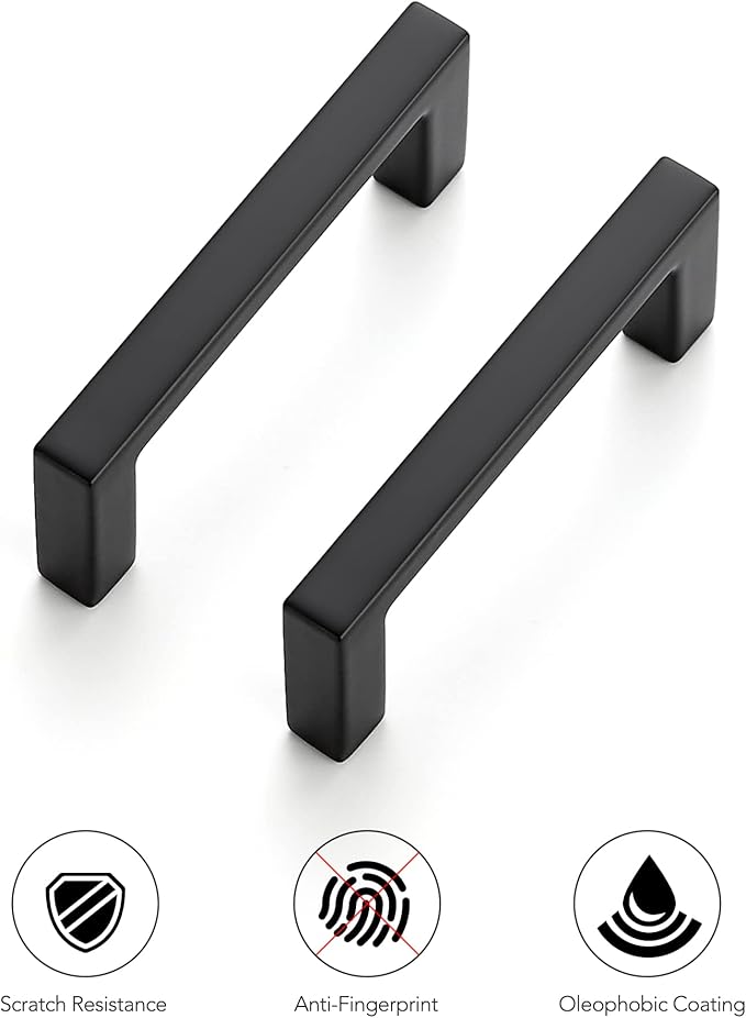 Ravinte 15 Pack Matte Black Cabinet Pulls, 2-1/2 Inch (64mm) Hole Center Slim Kitchen Handles, Square Drawer Pulls for Cabinets & Cupboards, Hardware