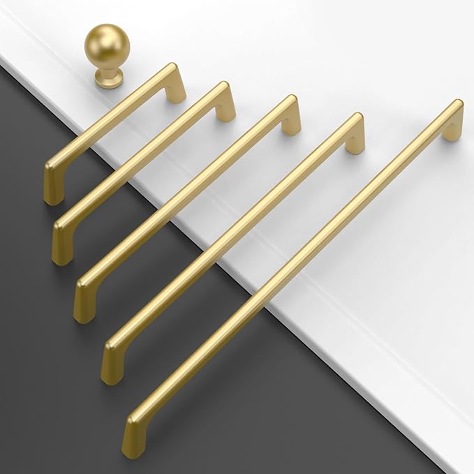 Amerdeco 10 Pack Brushed Gold Cabinet Pulls 7.5 Inch(192MM) Hole Centers Kitchen Cabinet Handles Hardware Kitchen Handles for Cabinets Cupboard Handles Drawer Pulls ZH0041