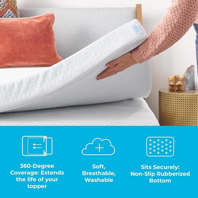 Linenspa 2 Inch Mattress Topper-Cover Queen-Cover Only-Machine Washable – Breathable – Non Slip – with Zipper,White