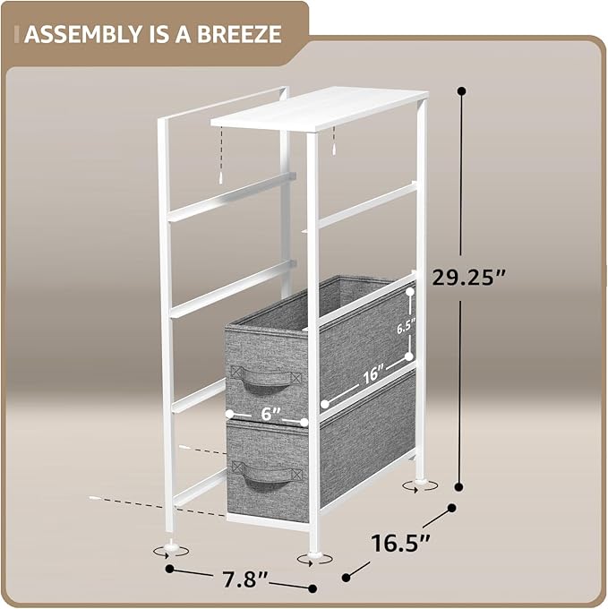 Sorbus Narrow Dresser with 4 Drawers - Vertical Slim Storage Chest of Drawers with Steel Frame, Wood Top & Easy Pull Fabric Bins for Small Spaces, Closets, Bedroom, Bathroom & Laundry (White/Gray)