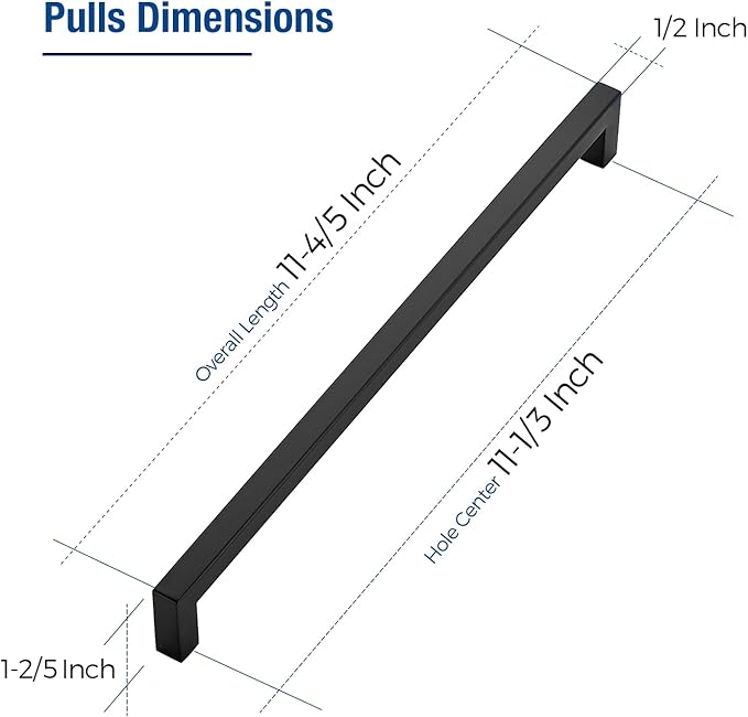 JOY DECOR 15 Pack Cabinet Handles, Black Cabinet Pulls, 11-1/3 Inch Kitchen Closet Handles Square Drawer Pulls Stainless Steel Drawer Hardware, 288mm Hole Centers