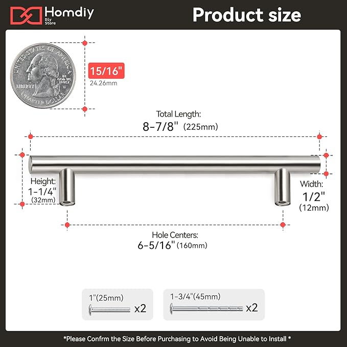 homdiy (400 Pack Drawer Pulls Brushed Nickel Cabinet Pulls HD201SN Cabinet Hardware Euro Style Drawer Handles 6-1/4in Hole Centers Kitchen Cabinet Handles Cupboard Handles