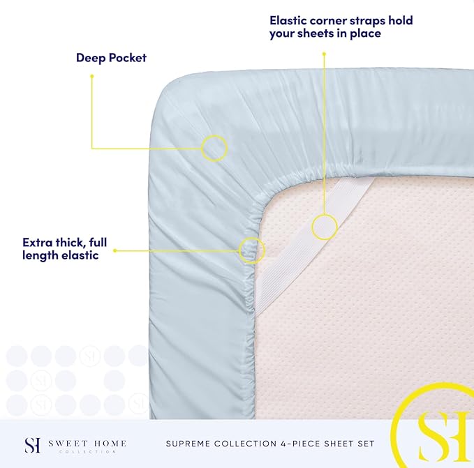 Twin Sheets - Breathable Luxury Sheets with Full Elastic & Secure Corner Straps Built In - 1800 Supreme Collection Extra Soft Deep Pocket Bedding Set, Sheet Set, Twin, Light Blue